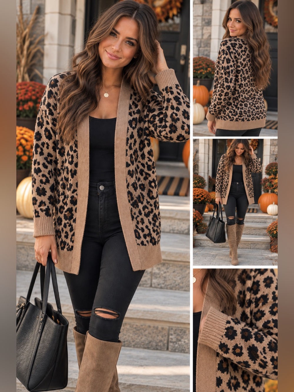 Sincerely Jules Leopard Print Long Cardigan Sweater Brown Black XS
